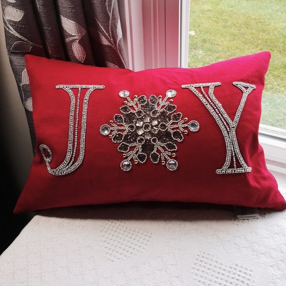 Devi Design Other - Devi Designs JOY Crystal Beads Embellished Decorative Pillow/Throw Red/Silver